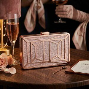 INC Ayda Sparkle Box Clutch - Pink/Gold